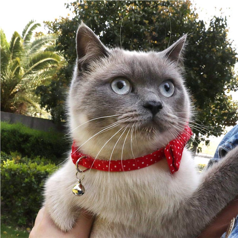 Ximipet Cat Collar Breakaway with Bell and Bow Tie, Plaid Design Adjustable Safety Kitty Kitten Collars(6.8-10.8in) (Red Dots - Image 5